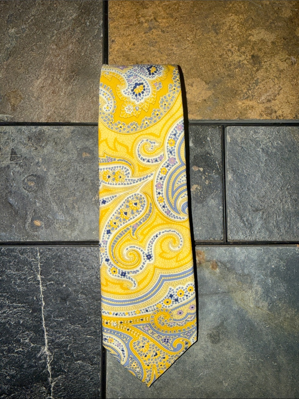 Original Penguin Yellow Paisley Tie with Blue and Gray Accents